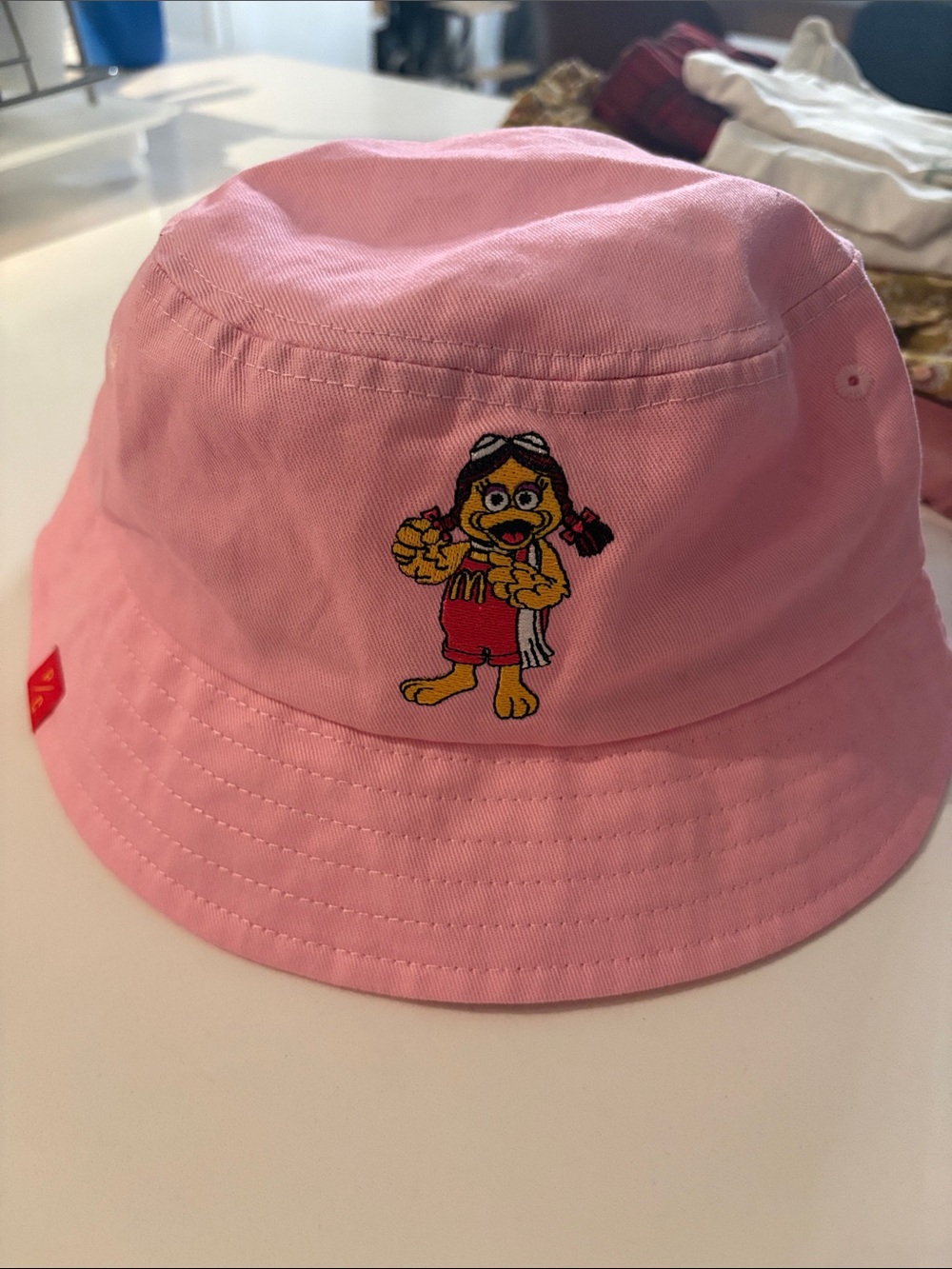 Pink Embroidered Character Bucket Hat for Women